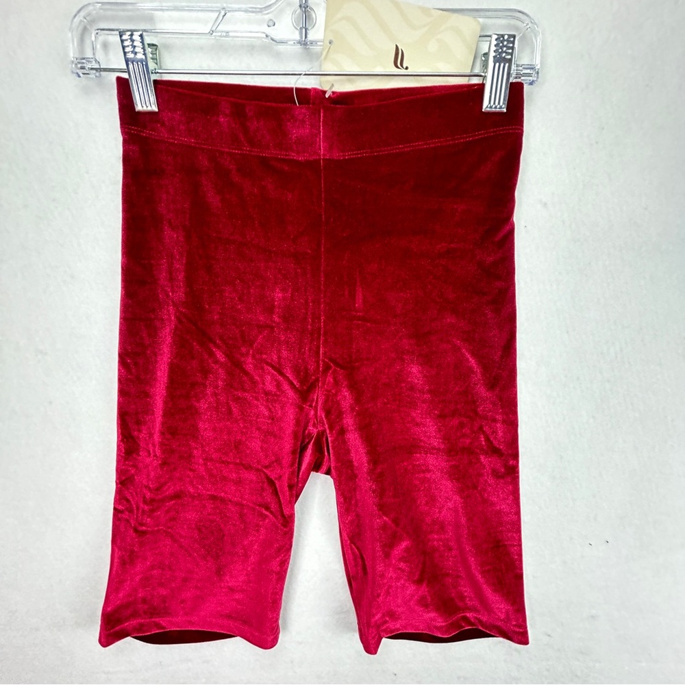 NWT Fabletics Cherry Red High Waisted Velour Bike Shorts Size Small 598